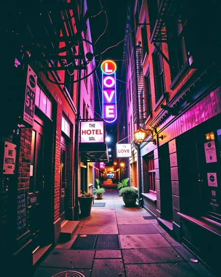 (_2 Advertising poster style:-0.250) (_2 Neon noir:-0.250) (_1 Grunge style:1.0) (_1 analog film photo:1.0) (_1 breathtaking:1.0) (Cityscape at night of a seedy alley in New York City with some neon lights with 'Love' inscriptions and 'Hotel':1).
<lora:Flux_DetailsArchitecture_epoch_5:0.25> <lora:Flux_FuturArchitecture_epoch_5:0.75> <lora:Flux_GustaveMoreau_epoch_5:1> <lora:flux_abyss:0.25> <lora:Flux_artis 28.11A:0.25> <lora:colouring_experiment_analogue_FLUX:0.5> <lora:Flux_DetailsNature_epoch_5:0.5>, LOW KEY photography, dramatic lighting, deep shadows, rich contrast, moody atmosphere, intense emotions, cinematic feel, mysterious ambiance, emphasizing shape and form, creating depth, evoking drama, storytelling through shadows, professional technique, Biopunk art style, explores genetic engineering, biohacking, and biotechnology, organic and living elements, dystopian or utopian visions of a genetically modified future.((award-winning, professional, highly detailed, high resolution, masterpiece):1.0).((faded film, desaturated, 35mm photo, grainy, vignette, vintage, Kodachrome, Lomography, stained, highly detailed, found footage):1.0).((Textured, distressed, vintage, edgy, punk rock vibe, dirty, noisy):1.0).((Cyberpunk, dark, rainy streets, neon signs, high contrast, low light, vibrant, highly detailed):-0.250).((Professional, modern, product-focused, commercial, eye-catching, highly detailed):-0.250)