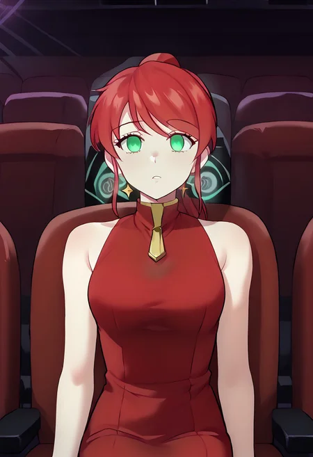 Pyhhra watching hypnotic movie,
score_9, source anime, lewd, 1girl, smooth,
mind control, hypnotized, hypnotic movie, wide eyes, empty eyes, blank eyes, no pupils,
movi3theater, sitting, red seats, dark room, female focus, upper body, diagonal view,
PyrrhaDanDres, red dress, shoes, sleeveless, solo, ponytail, green eyes,