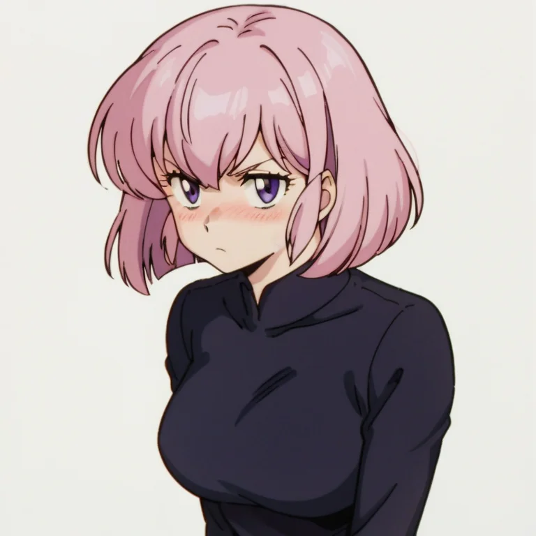 score_9, score_8_up, score_7_up, source_anime, best quality, masterpiece, uncensored, BREAK, pov, cowboy shot, Kyoko Otonashi, 1 woman, older female, adult female, very tall female, solo, looking at my eyes, serious, big hair, pink hair, bluish purple eyes, small eyes, bob cut, black dress, black skirt, long sleeve, big breasts, slender constriction, pale color background, simple background, <lora:Kyoko_Otonashi:0.8>