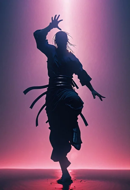 high kick, knee up, a ghst Silhouette of a sci-fi bedouin monk, blue plasma and water Fluids, fighting proudly amidst a vibrant battlefield. Surround her with dynamic particles of Blood and gore, infront of the chaotic energy of a historical war scene.
very detailed, atmospheric haze, Film grain, cinematic film still, shallow depth of field, highly detailed, high budget, cinemascope, moody, epic, OverallDetail, gorgeous, 2000s vintage RAW photo, photorealistic, candid camera, color graded cinematic, eye catchlights, atmospheric lighting, skin pores, imperfections, natural, shallow dofintricate, elegant, fantasy art, portrait, dark, retro, ecstatic, plain, powerful, realistic, navy blue, dark color