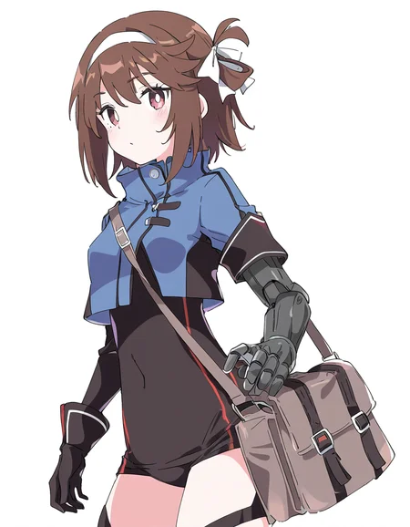 1girl,solo,white background,(simple background:1.1),cowboy shot,type79,single mechanical arm,<lora:type79-000012:0.7>,, masterpiece, best quality, very aesthetic, absurdres,newest, incredibly absurdres,, (Ixy:0.6)),(hiten \(hitenkei\):0.7),