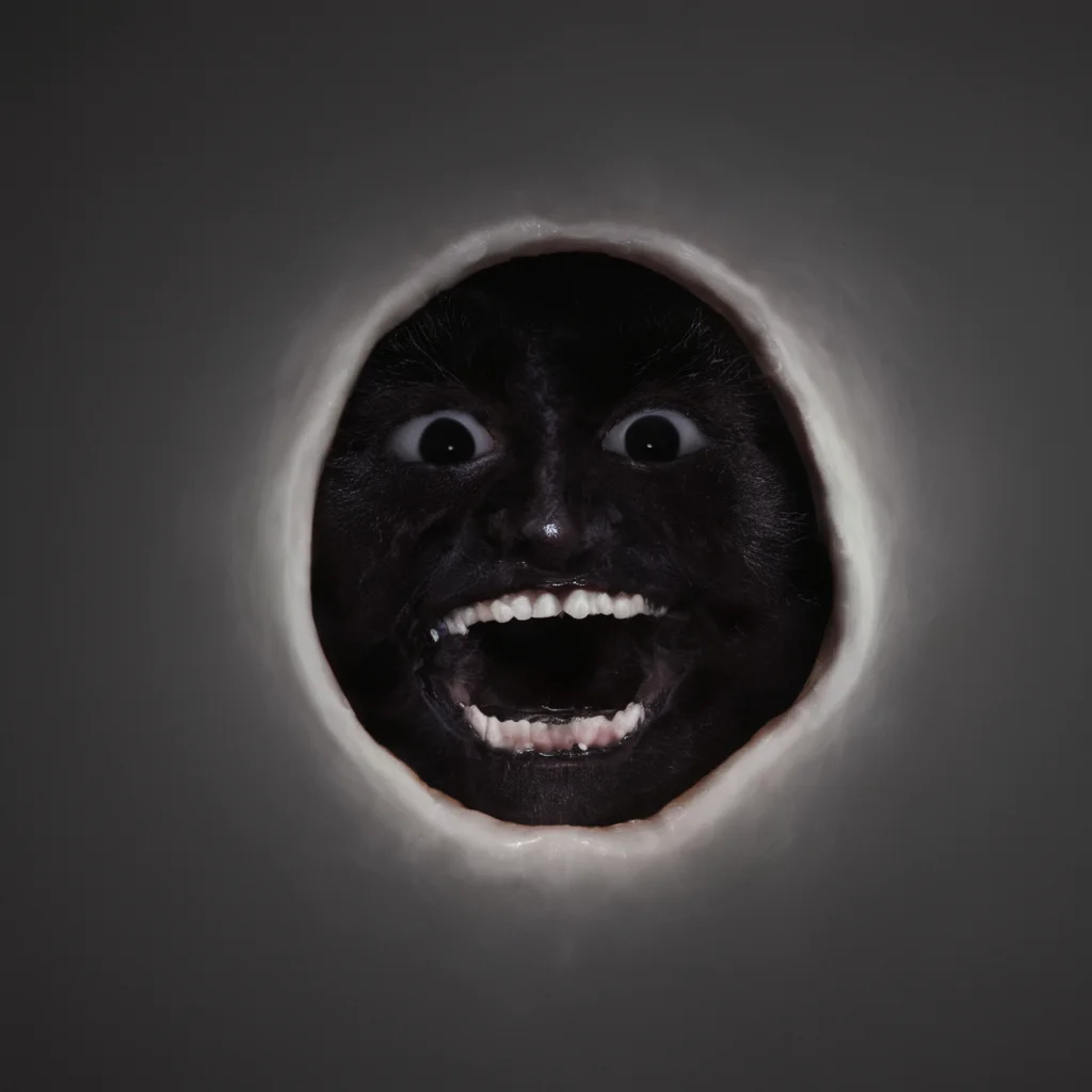 UHD, 4k, ultra detailed, cinematic, a photograph of  <lora:vantablack style:1>
a creepy looking face in the dark,looking at viewer,open mouth,simple background,teeth,black eyes,no humans,black background,dark,animal focus , vantablack style, super-black coating style, dark coating style
 <lora:Low-key lighting Style:1>, epic, beautiful lighting, inpsiring