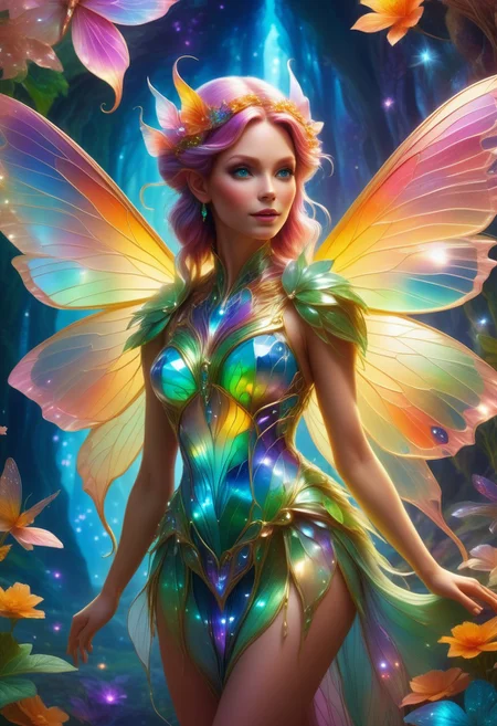 a fairy made out of multicoloured Jed-Auquartz , full of details, 8k wallpaper