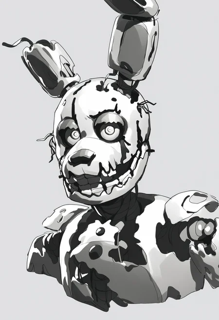 score_9, score_8_up, score_7_up, score_6_up, solo, ((sketch, lineart only)), gray background, half body, highly detailed face, fnaf, upper body close up, male focus, no color, (springtrap, animatronic), <lora:Springtrap_v4:0.98>