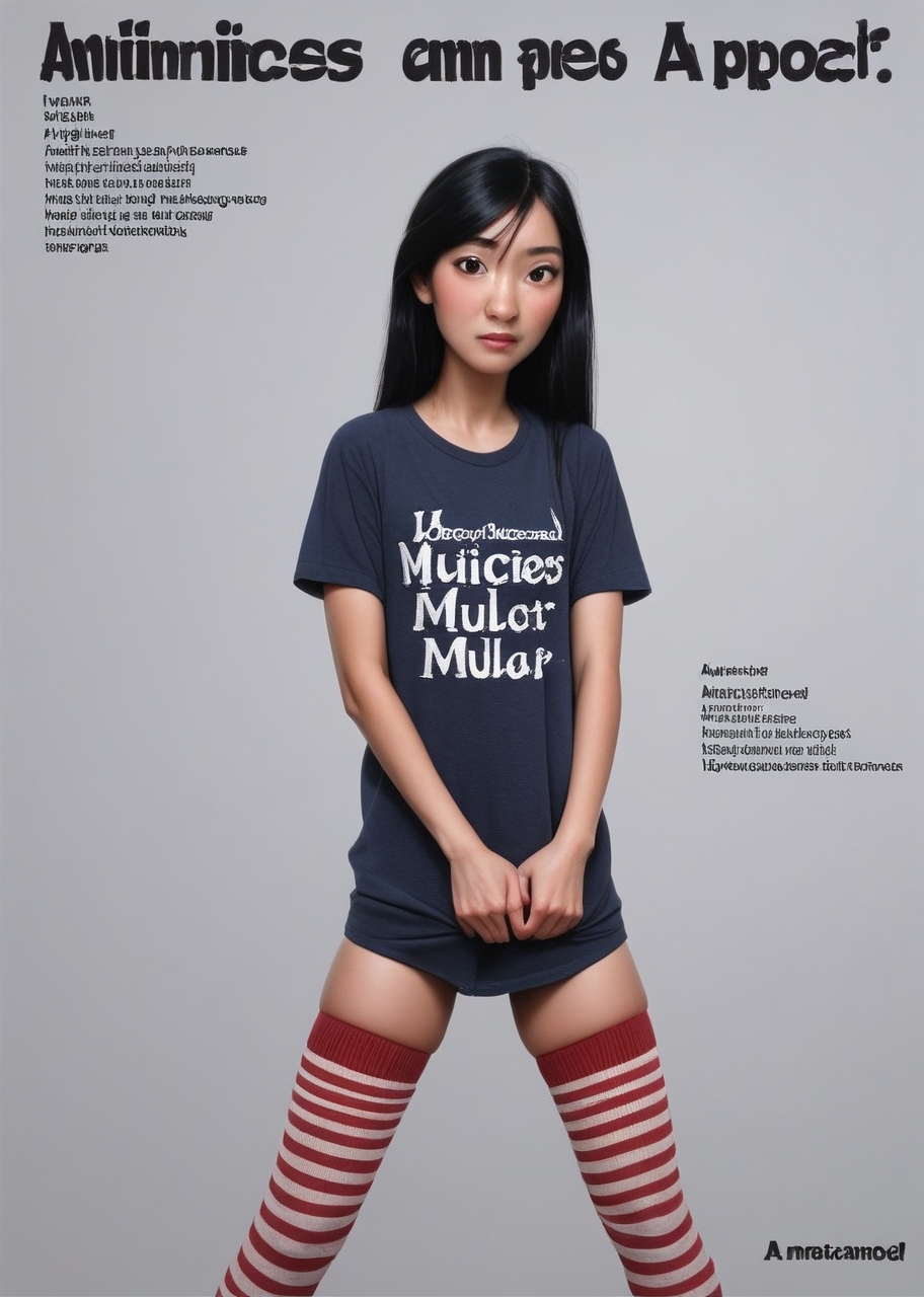 princess Mulan,, <lora:princess_pony_v1:0.5> 1girl thighhighs, t-shirt, <lora:AA_Ads_Only:.9> 445l34z3advert, english text, american apparel, 445l34z3, american apparel,, score_9, score_8_up, score_7_up, score_6, score_5, score_4,