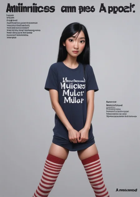 princess Mulan,, <lora:princess_pony_v1:0.5> 1girl thighhighs, t-shirt, <lora:AA_Ads_Only:.9> 445l34z3advert, english text, american apparel, 445l34z3, american apparel,, score_9, score_8_up, score_7_up, score_6, score_5, score_4,