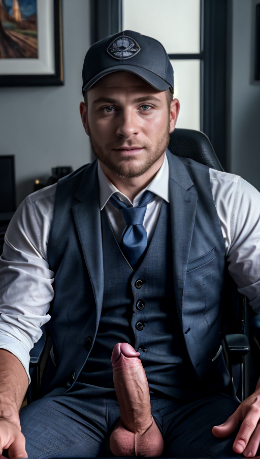 ASCII<lora:Bromance_2:0.5> Photo of a man, close up portrait, sitting in gaming chair in front of computer, vest, tie, khakis, penis exposed, blue undershirt, skinny, ball cap, brown eyes, backwards, dark bedroom, windows, close up portrait, high detail, realistic, high detail, 8k, (Masterpiece, high quality:1.3), masterpiece, depth of field, bokeh, detailed, homoerotic, (homoerotic), highly detailed, sharp focus, intricate, smooth, elegant, fantasy, cinematic lighting, cinematic, masterpiece, matte, photorealistic, 4k, beautiful, volumetric lighting, dramatic,