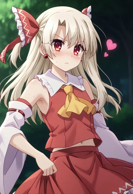score_9, score_8_up, score_7_up , source_anime, intricate details, masterpiece, high quality, prefect hands, best quality , solo , 1girl , anime screencap, <lora:tweak-detail-xl:1> <lora:DetailedEyes_V3:1>, white hair , long hair, red eyes, illya, female child , <lora:DetailedEyes_V3:1> <lora:tweak-detail-xl:1> <lora:illya.pony:1> ,armpit ,sweating
<lora:hakurei-reimu-cosplay-ponyxl-lora-nochekaiser_r1:1>, hakureireimucosplay, hakurei reimu \(cosplay\), ascot, bare shoulders, detached sleeves, frilled bow, frilled shirt collar, frilled skirt, frills, midriff peek, red skirt, red shirt, sleeveless, sleeveless shirt, white sleeves, yellow ascot,
