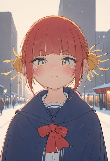 (Blondie:1.0),photograph of a cute adult girl, redhair, pale skin, freckles, blush, innocent, petite and youthful face, silver blue eyes, wearing a cloak, city christmas festival, snowfall, Porta 160 color, shot on ARRI ALEXA 65, bokeh, sharp focus on subject, shot by Don McCullin, nsfw, (natural skin texture, hyperrealism, soft light, sharp), (perfect round eyes:1.3), Capture the essence of her beauty, Enrich the composition with soft, diffused natural light that accentuates the textures and colors, creating a timeless and culturally rich image, EyeDetail-SDXL, fFaceDetail-SDXL