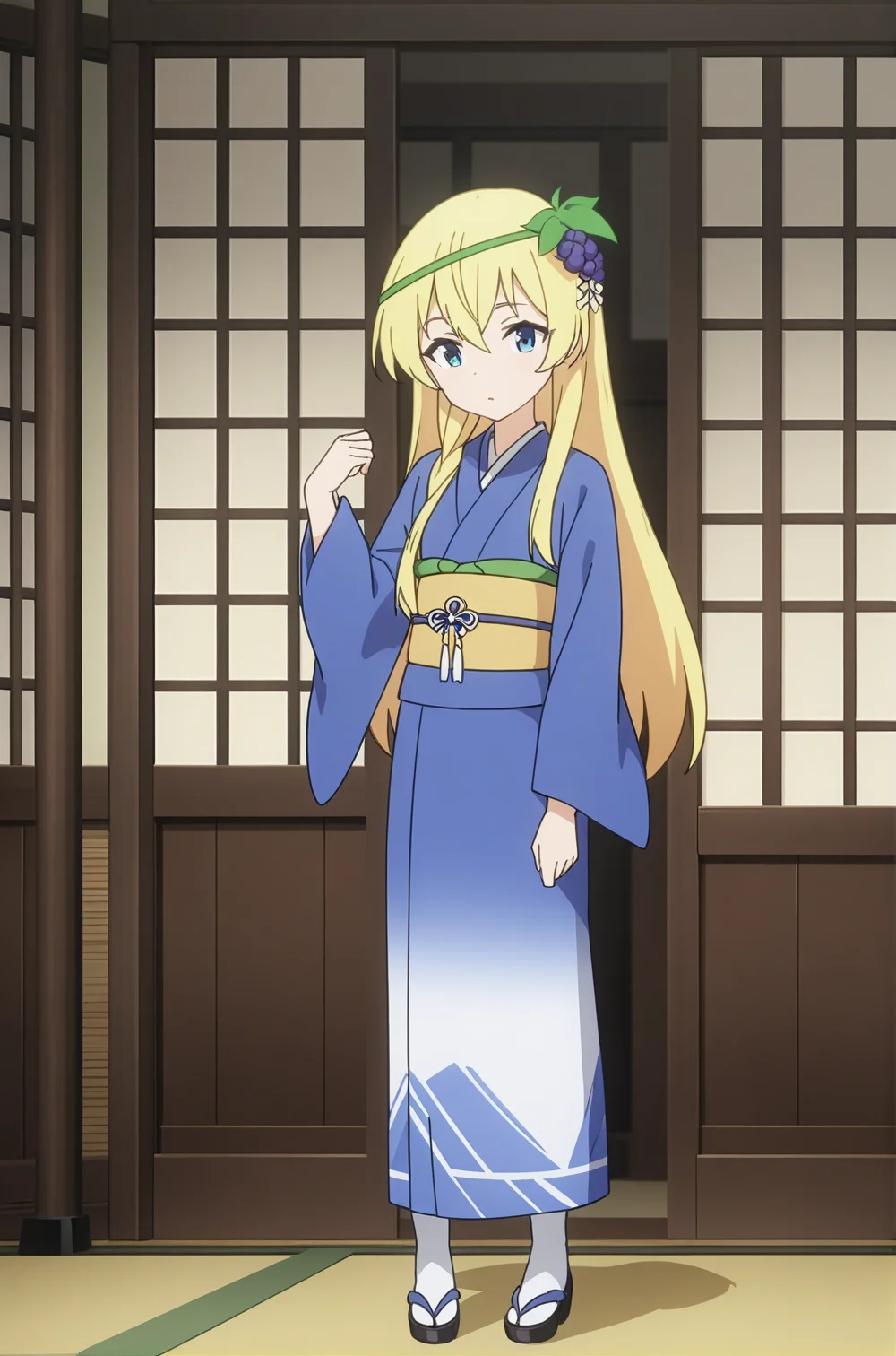 japanese clothes, ks-iris, hair ornament, 1girl, solo, skinny, masterpiece, absurdres, high quality, highres, best quality, (full body:1.20), recent <lora:ks-iris-V01:0.6>