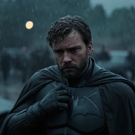 cinematic film still of <lora:shell shock style:1>
A cinematic Kodak Fujifilm picture of a sad batman with beard and wrinkly face, tired, fatigue, unhappy, glum, melancholy, miserable, sorrowful, dejected, disconsolate, downhearted, downcast, realism, realistic, dispirited, desolate, oppressed, panic, fear, Combat stress reaction, shell shock style, solo, gloves, 1boy, monochrome, weapon, greyscale, male focus, armor, blurry, dark, rain, thunder, lightning
, shallow depth of field, vignette, highly detailed, high budget, bokeh, cinemascope, moody, epic, gorgeous, film grain, grainy