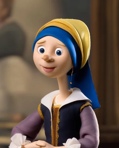 The girl with a pearl earring by vermeer ClaymationX  <lora:SDXL-ClaymationX-Lora-000002:0.8>