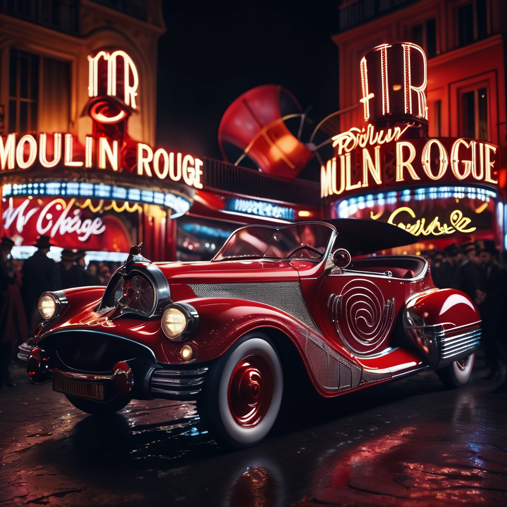 moulinrouge futuristic car cinematic, very detailed <lora:moulinrouge:1>