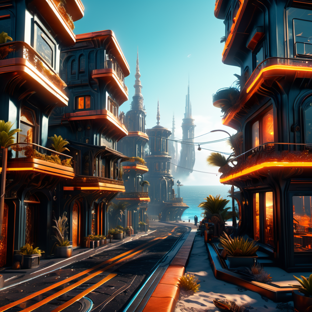 ((best quality)), ((masterpiece)), ((realistic,digital art)), (hyper detailed), DonMCyb3rN3cr0XL Coastal Town, octane rendering, raytracing, volumetric lighting, Backlit,Rim Lighting, 8K, HDR,  <lora:DonMCyb3rN3cr0XL-000009:0.9>