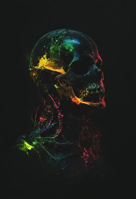 Use a lot of florescent colors , easynegative, extremely detailed, vntblk, black, dark, background, dark, chiaroscuro, low-key