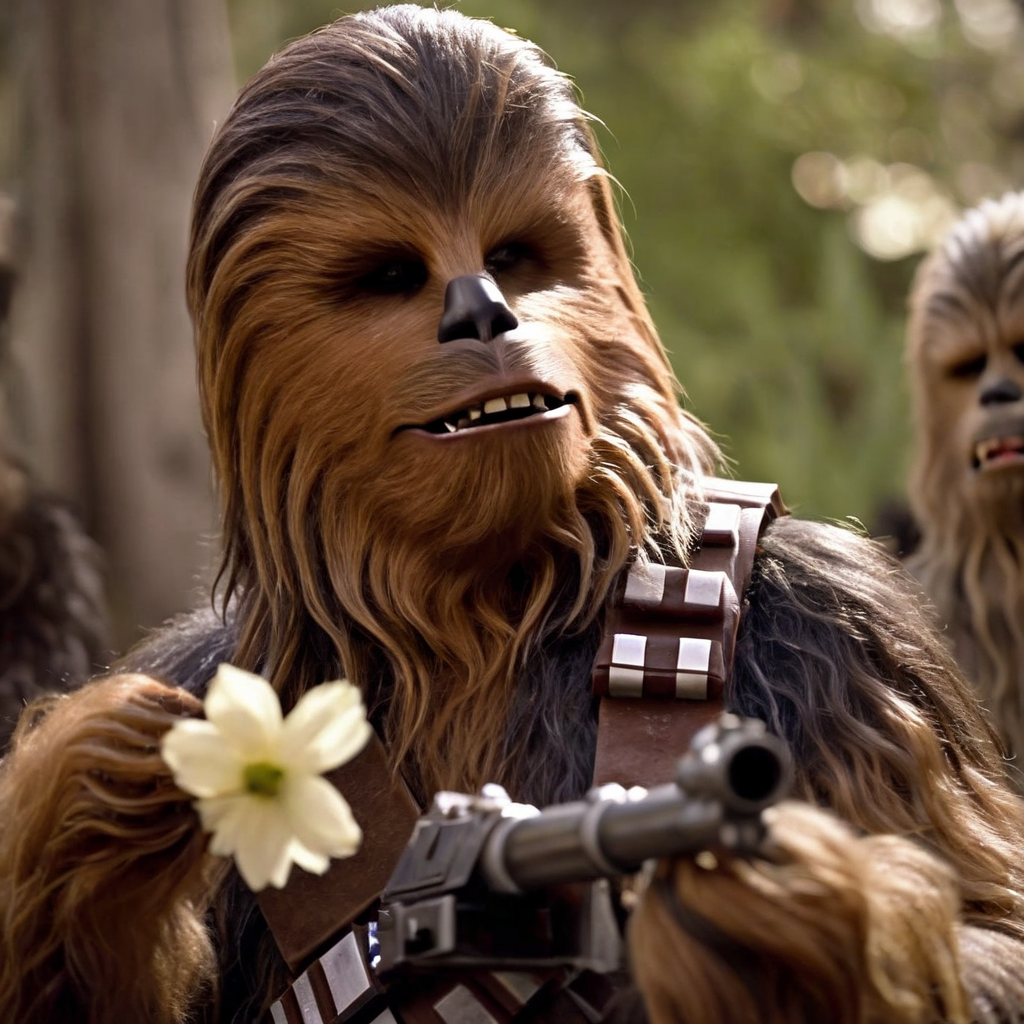 cinematic film still of  <lora:Chewbacca:1.2>
Chewbacca chewi with a flower in his mouth In Star Wars Universe, shallow depth of field, vignette, highly detailed, high budget, bokeh, cinemascope, moody, epic, gorgeous, film grain, grainy