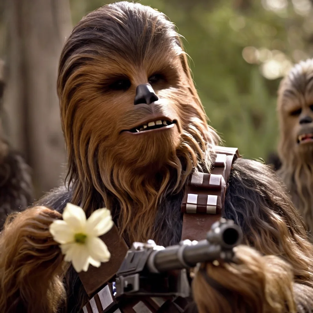 cinematic film still of  <lora:Chewbacca:1.2>
Chewbacca chewi with a flower in his mouth In Star Wars Universe, shallow depth of field, vignette, highly detailed, high budget, bokeh, cinemascope, moody, epic, gorgeous, film grain, grainy