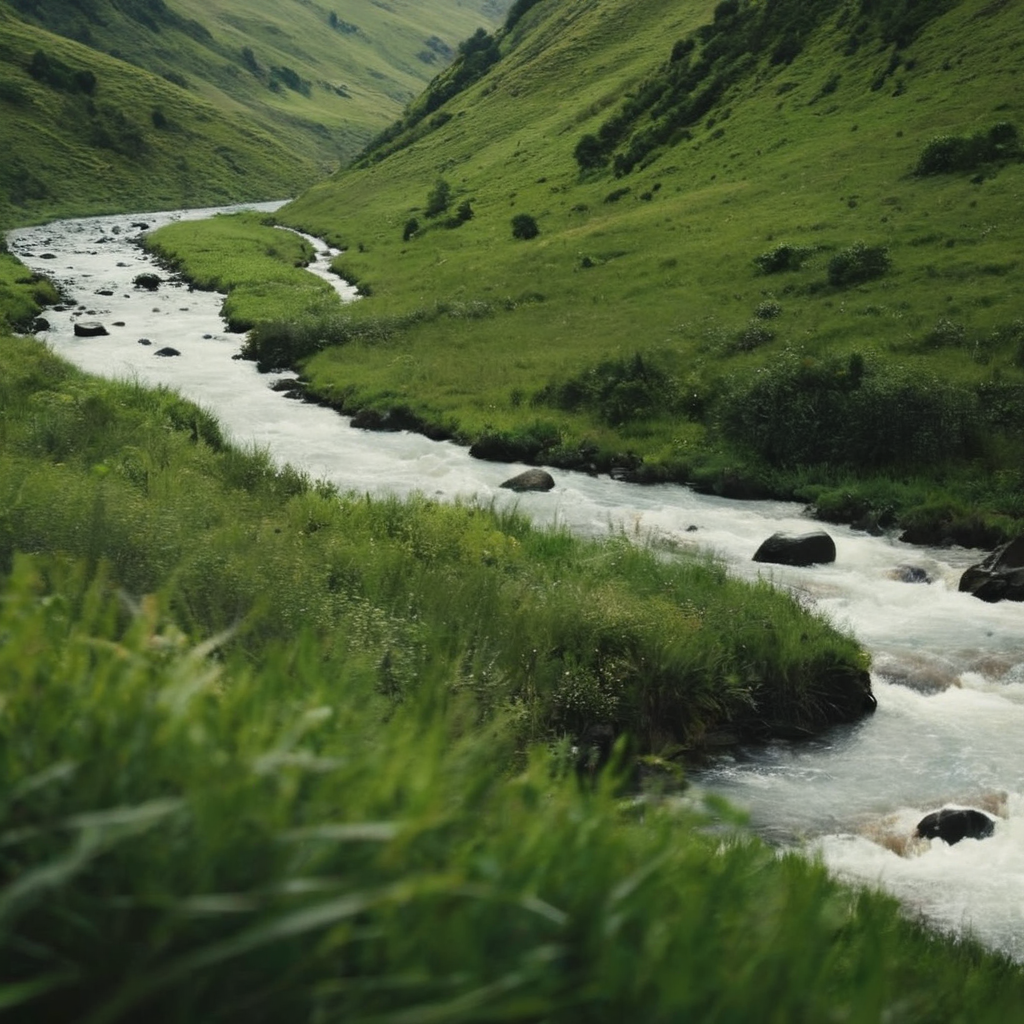cinematic film still of  Cinematic, Grainy:1, Detailed, Sharp Image, of <lora:Kodak Motion Picture Film Style3:1>
wide shot An Oscar winning documentary movie for Best Cinematography an underexposed photo of a river running through a lush green valley Kodak Motion Picture Film Style, shallow depth of field, vignette, highly detailed, high budget, bokeh, cinemascope, moody, epic, gorgeous, film grain, grainy