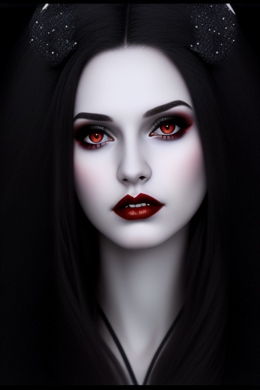 Photo of vampire girl, 25 years old, (beautiful:1.75), (very pale skin:1.35), (gothic makeup:0.99), (Red Lipstick:1), (black hair), (anime:0.35), (oval face:0.25), (night), 10 minutes before the world will end, hyper-realistic, ultra-detailed, insanely detailed, 4k, realistic 8k, shot on portra 400