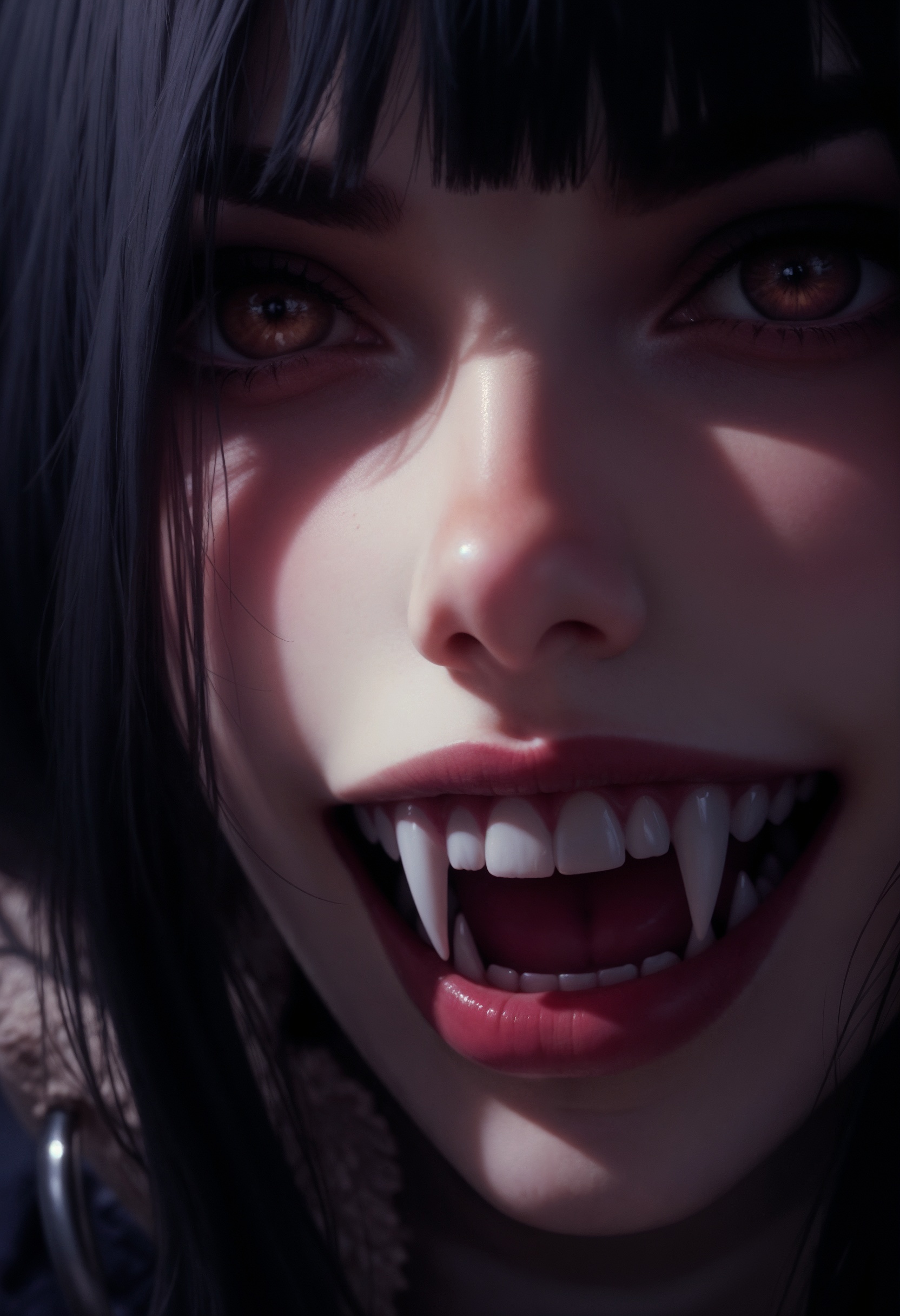fangs, 1 girl, black hair, teeth, solo, open mouth, tongue, close-up, lips, portrait, looking at viewer, realistic, (maximum ultra high definition image quality and rendering:3), maximum image detail, maximum realistic render, (((ultra realist style))), realist side lighting, , 8K high definition, realist soft lighting, (amazing special effect:3.5)
<lora:FluxF4ngs:1>