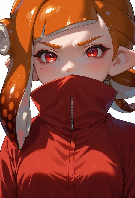 score_9, score_7_up, source_anime, BREAK  <lora:SplatoonInkling_PD_v030:1> splatoon inkling, tentacle hair, mask,, frown, 1girl, red eyes, tsurime, brown hair, medium hair, asymmetrical bangs, swept bangs, flipped hair, folded ponytail, small breasts,