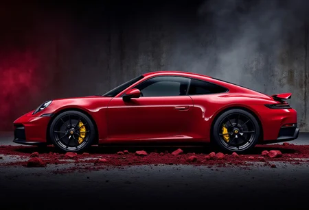 Epic Horror Movie Poster with an stunningly Porsche 911 GTS, blood, dark horror background with full of details