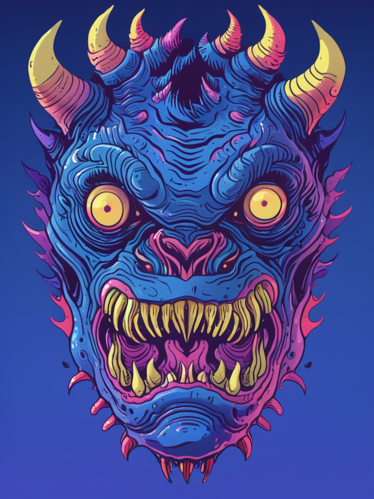 masterpiece,high resolution,<lora:retro-neon-xl-style:1>,
retro_neon, no humans, gradient background, gradient, monster, teeth, horns, sharp teeth, yellow eyes