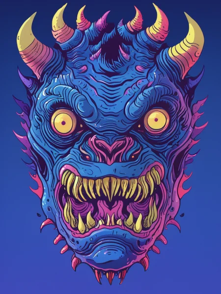 masterpiece,high resolution,<lora:retro-neon-xl-style:1>,
retro_neon, no humans, gradient background, gradient, monster, teeth, horns, sharp teeth, yellow eyes