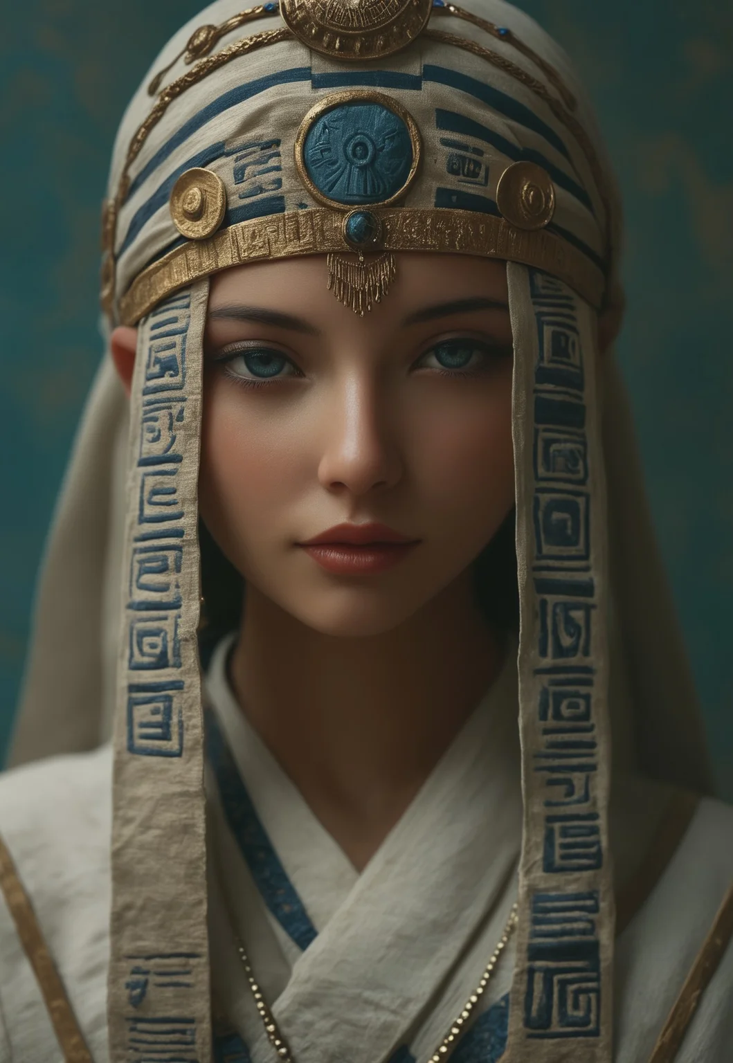 masterpiece, best quality, highly detailed, score_9, score_8_up, score_7_up, Expressiveh,
Envision a close-up portrait of a female figure wrapped in ancient, hieroglyph-covered cloth, surrounded by a cold, polygonal blue background. The fabric is aged, with cobwebs adorning its edges, and each hieroglyph is meticulously detailed, adding layers of mystery to the figure. Only their eyes are visible, emanating an otherworldly presence that contrasts sharply with the sharp, crystalline facets of the background. The blue gradient ranges from icy whites to deep navy, giving a sense of an endless, frozen landscape. The detailed textures of the fabric and the clarity of the background facets make the scene feel tangible, as if the figure were a relic preserved within a digital prism. This fusion of ancient and modern aesthetics invokes a haunting and futuristic atmosphere, a glimpse into a world where the past is locked within an icy, geometric void.
<lora:Dynamic Poses:1>
<lora:detailed_notrigger:1>
(((full clothed))),