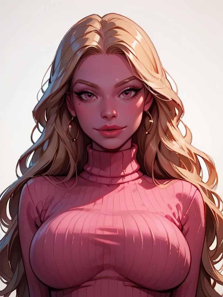 score_9, score_8_up, score_7_up, score_6_up, expressiveh, G0THICPXL,<lora:AphroditeDLH:1>, 1 girl, AphroditeDLH, pink skin, blonde, solo, large breasts, round breasts, happy, pink sweater, turtleneck sweater, portrait, boob focus, front view, sultry look, sexy pose, white background, <lora:Expressive_H:0.45> <lora:g0th1cPXL:0.45><lora:incase-ilff-v3-4:0.5><lora:Anna4:0.4><lora:Round_Breasts_XL_XV7:1>