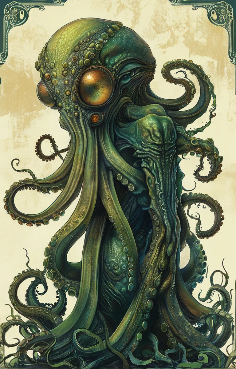 masterpiece,best quality,<lora:tbh225-sdxl:0.9>,illustration,style of Biological illustration,Cthulhu,