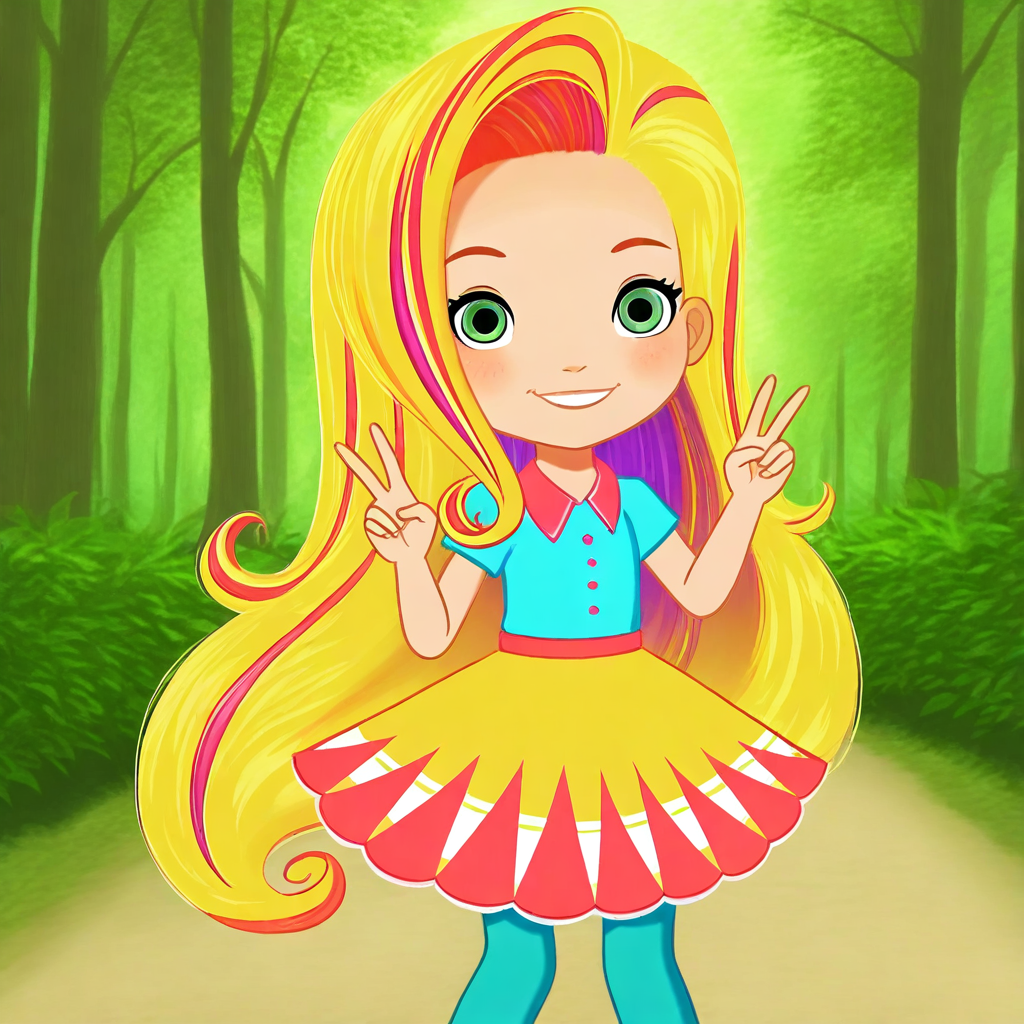 masterpiece, best quality, solo, su_sd, 1girl, long hair, blonde hair, multicolored hair, streaked hair, green eyes, shirt, skirt, pantyhose, smile, looking at viewer, v, forest