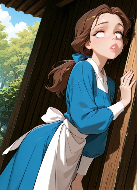 masterpiece, best quality, amazing quality, very aesthetic, absurdres, newest, 4k, 8k, dynamic angle, official style, sugimorixd, outdoors,
1girl, solo, blue dress, looking at viewer, long hair, brown hair, brown eyes, bellexd, low ponytail, white apron, long sleeves, blue hairbow,
rolling eyes,
<lora:Expression_Detailer_Illustrious_Lora:1>, ,<lora:sugimoi:1> <lora:Bella:1>