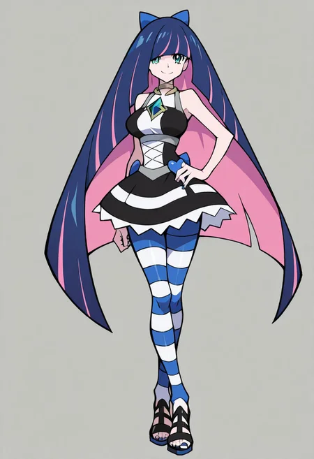 very awa,masterpiece,best quality,panty & stocking with garterbelt , anime screenshot, stocking (psg), patStocking, big breasts, sexy,
sugimori ken, take (takegarou), lusamine (pokemon), stocking (psg), nintendo, panty & stocking with garterbelt, pokemon, pokemon sm, highres, official art, third-party edit, 10s, 1girl, bare arms, bare shoulders, blue leggings, cosplay, crossed legs, crystal, dress, female focus, full body, green eyes, hair over one eye, hand on own hip, high heels, leggings, long hair, looking at viewer, multicolored dress, multicolored hair, pink hair, purple hair, see-through clothes, short dress, sleeveless, sleeveless dress, smile, solo, standing, stocking (psg) (cosplay), striped leggings, toe cleavage, transparent background, two-tone hair, very long hair, watson cross, white leggings