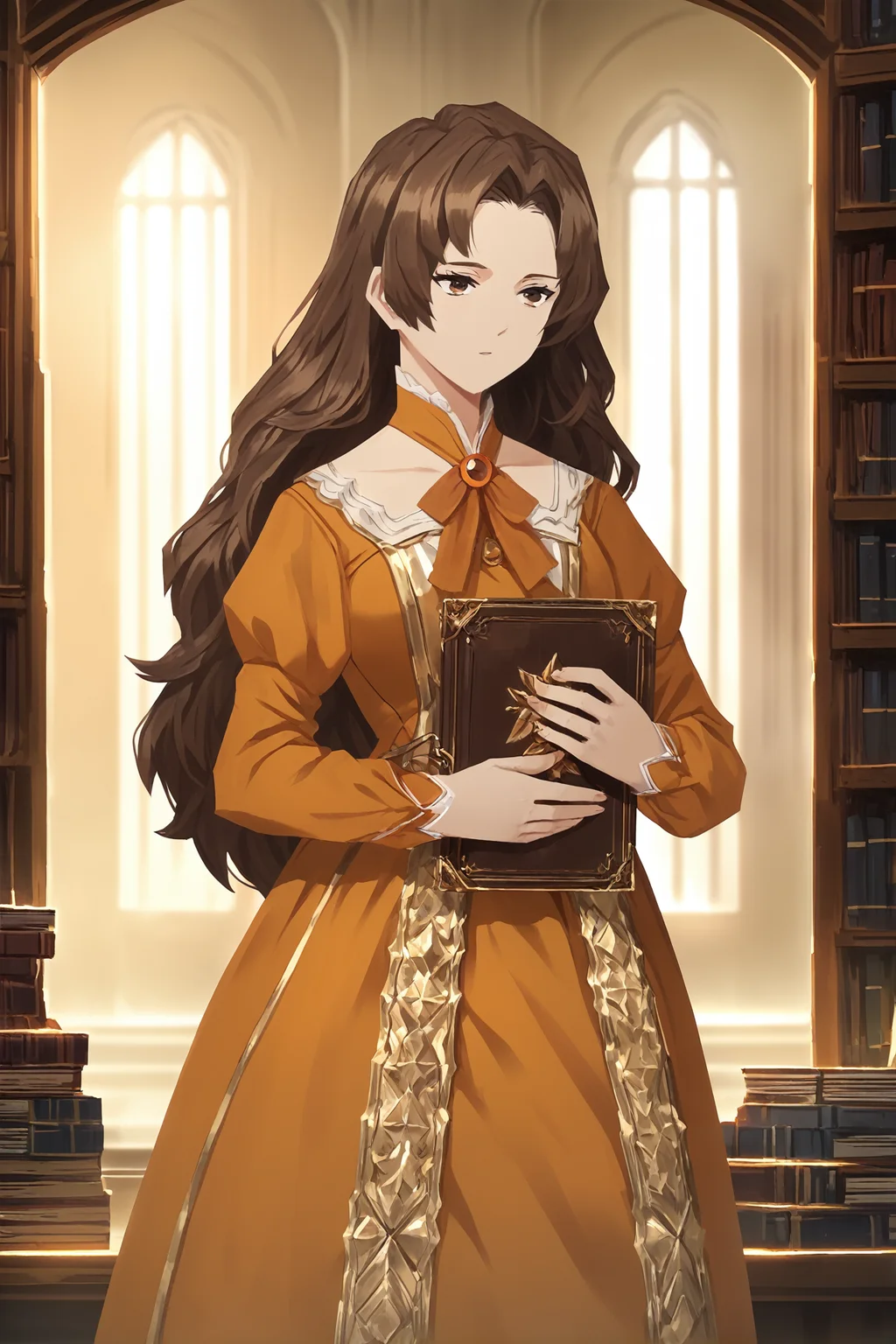 score_9,
score_9,
<lora:library_of_ruina_v1_lite:1>,
1girl, solo,
holding books,
indoors, bookshelf,
brown hair, long hair, brown eyes,
bubble dress, orange dress,
cowboy shot,
high resolution, Masterpiece, detailed,
high resolution, Masterpiece, detailed