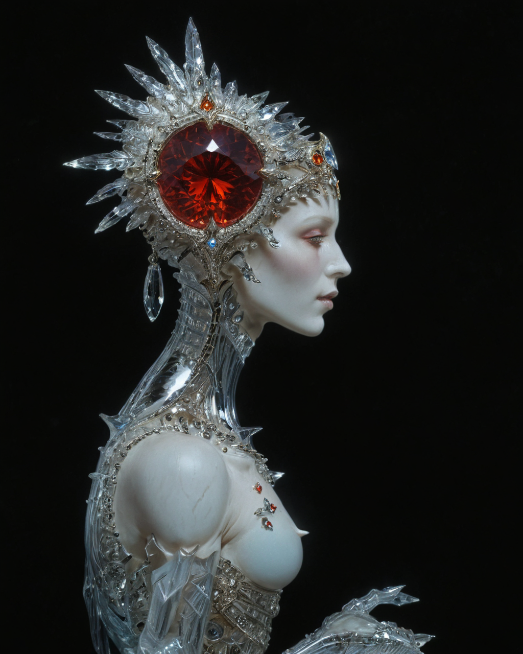 priestess, blood, roger dean, rodney matthews, cs-cr1stal-v2, chrome, elegant, intricate, viewed from the side, black background, <lora:xl_more_art-full_v1:0.5> <lora:add-detail-xl:0.75>    <lora:Gerald_Brom_XL_-_Dark_Fantasy_Art:1> Gerald Brom