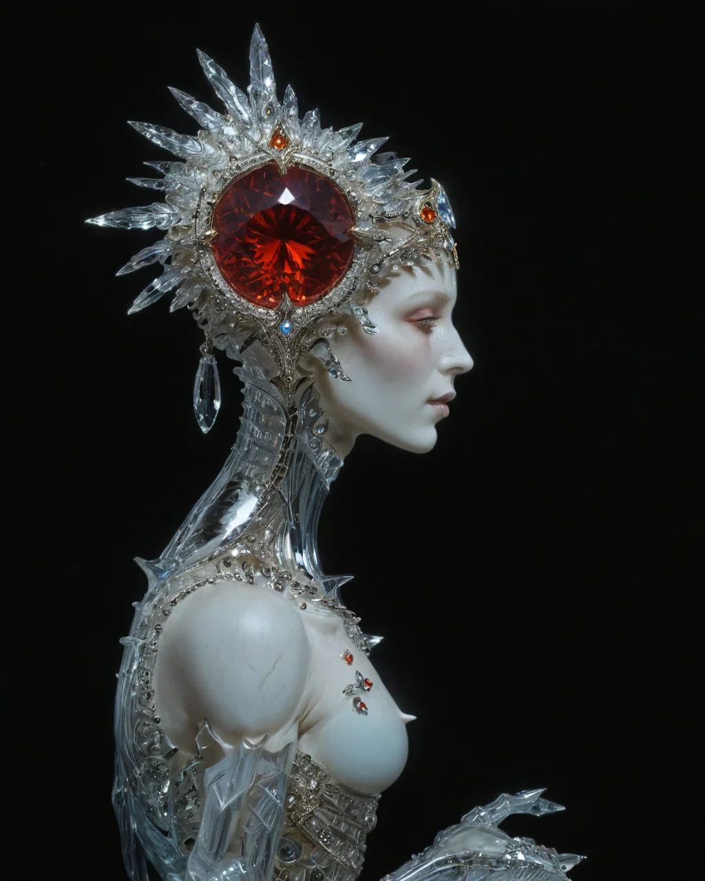 priestess, blood, roger dean, rodney matthews, cs-cr1stal-v2, chrome, elegant, intricate, viewed from the side, black background, <lora:xl_more_art-full_v1:0.5> <lora:add-detail-xl:0.75> <lora:Gerald_Brom_XL_-_Dark_Fantasy_Art:1> Gerald Brom