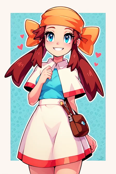 score_9, score_8_up, score_8, medium breasts, (curvy), cute, eyelashes, BREAK, , zzMelody, twintails, dress, bandana, blue shirt, white capelet, <lora:Melody_Pokemon_PDXL:1.0>, , BREAK, smile, looking at viewer, abstract background, white outline, cowboy shot, embedding:zPDXL, Expressiveh, <lora:theOtherHalfPDXL:0.8>, <lora:CatalystStylePDXL:0.6>, <lora:SDXLFaeTastic2400:0.5>, <lora:Expressive_H-000001:0.4>,