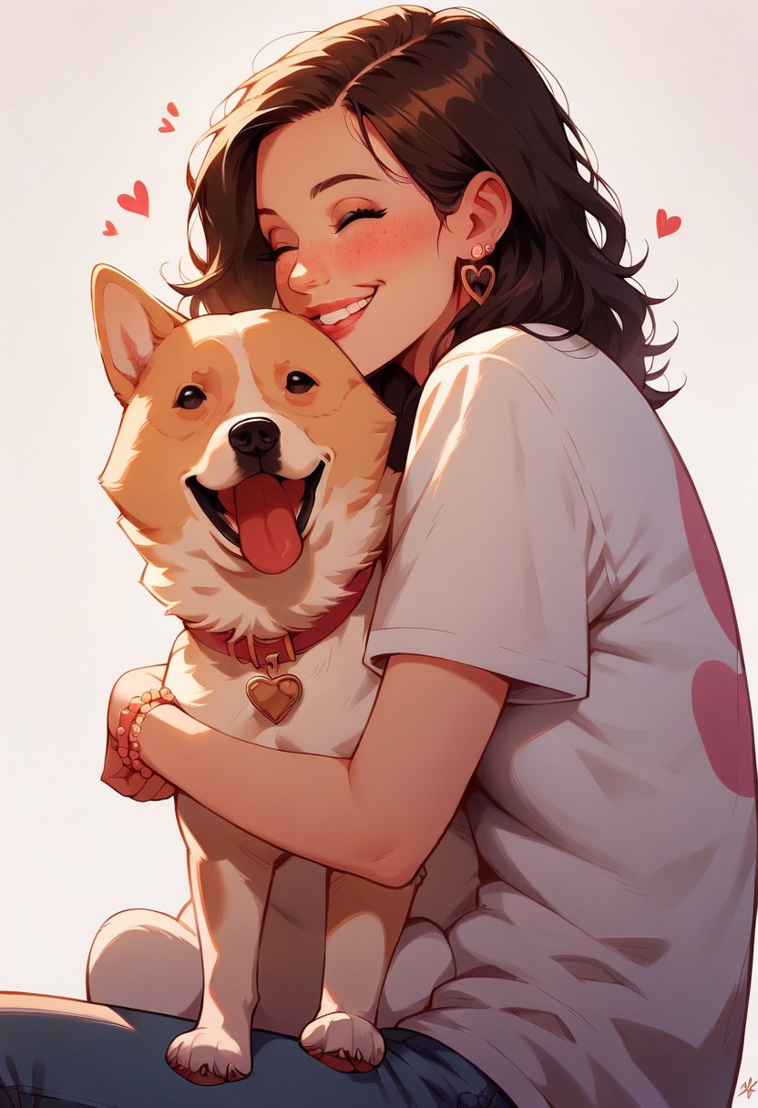 score_9, score_8_up, score_7_up, score_6_up, score_5_up,  <lora:b3ckXLP:1> b3ck, dog, <lora:p3tl0v3XLP:1> p3tl0v3, 1girl, hugging