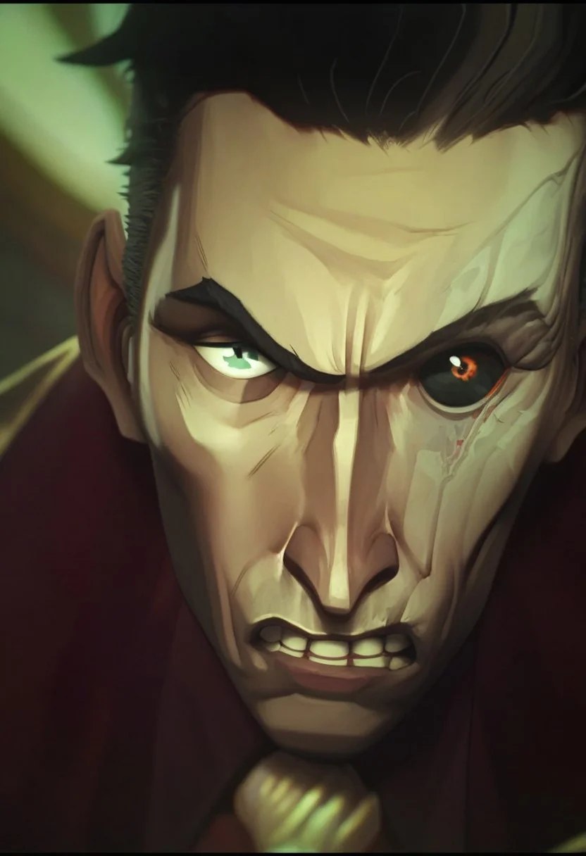 score_9, score_8_up, score_7_up, score_6_up,
s1lc0 , Silcochembarons, Silco /(league of legends arcane/), solo, short hair, bangs, shirt, black hair, 1boy, male focus, teeth, blurry, heterochromia, clenched teeth, red shirt, portrait, angry, close-up, colored sclera, black sclera ,/(league of legends arcane/),