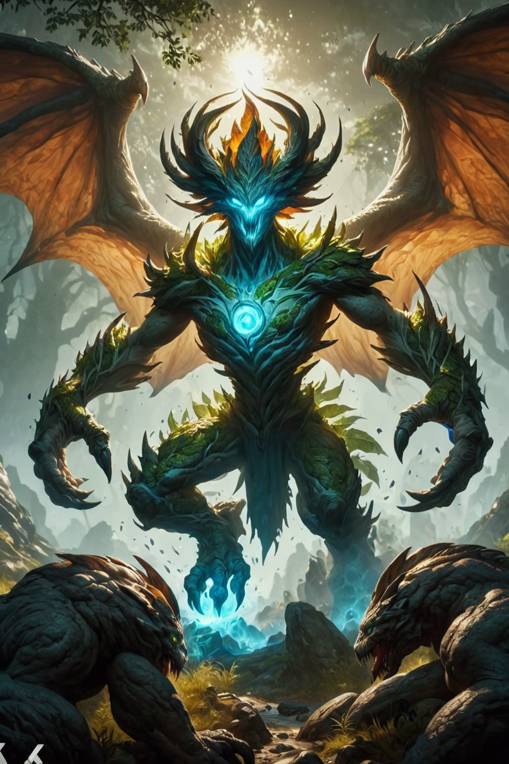 ultra realistic 8k cg, masterpiece, professional artwork, cinematic lighting,  painting of a (earth elemental) summoning monsters <lora:Fantasy_Monsters_XL:1>
