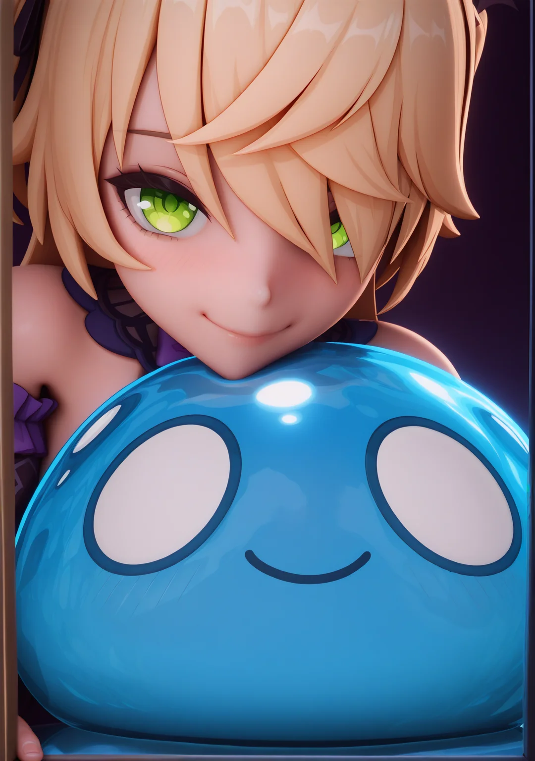 masterpiece,best quality,amazing quality,
1girl,looking at viewer,smile,<lora:vicinekosty:1>,vicinekosty,slime \(creature\),(fischl \(genshin impact\):0.6),