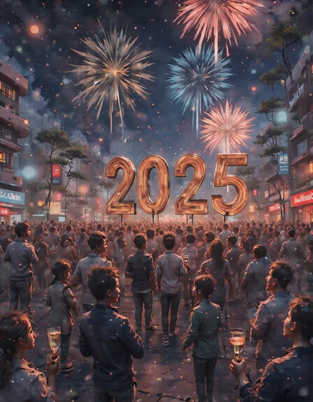 positiv Clip L:
a dinkwfsn style painting, aidmatextimprover,    A vibrant New Yearâs Eve 2025 celebration scene, with fireworks lighting up the night sky in vivid colors, a cheerful crowd gathered in a festive urban square, people holding sparkling champagne glasses, '2025' displayed in glowing letters, a joyful and optimistic atmosphere, ultra-detailed 3D cartoon style, with dynamic lighting and a polished festive aesthetic
positiv Clip G:
a dinkwfsn style painting, aidmatextimprover,    A vibrant New Yearâs Eve 2025 celebration scene, with fireworks lighting up the night sky in vivid colors, a cheerful crowd gathered in a festive urban square, people holding sparkling champagne glasses, '2025' displayed in glowing letters, a joyful and optimistic atmosphere, ultra-detailed 3D cartoon style, with dynamic lighting and a polished festive aesthetic