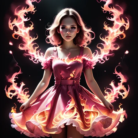 score_9,score_8_up,,score_7_up,onfire,1girl,dress,,pink flames,overalldetail,face focus,
<lora:multi-colored_flames-pony-8:0.8>.