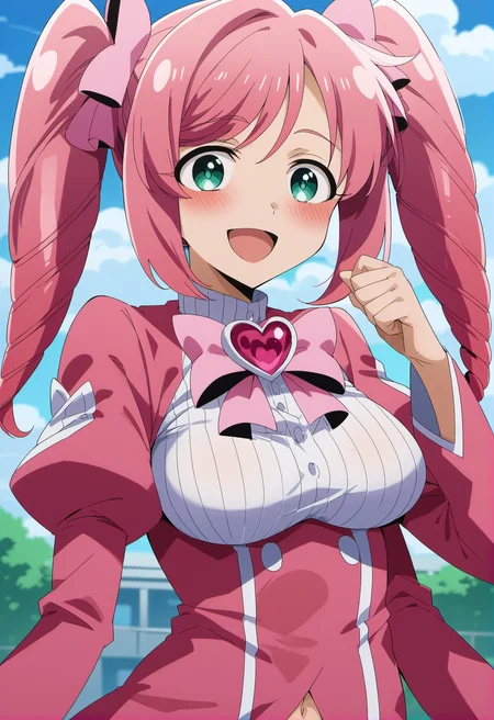 (score_9, score_8_up, score_7_up, score_6_up), source_anime, rating_questionable, BREAK
HanabishiHaruka, 1girl, solo, female, clothing, text, hair, breasts, clothed, blush, open mouth, looking at viewer, topwear, smile, <3, navel,
<lora:GOMG_HanabishiHaruka_PD6XL_1:1>