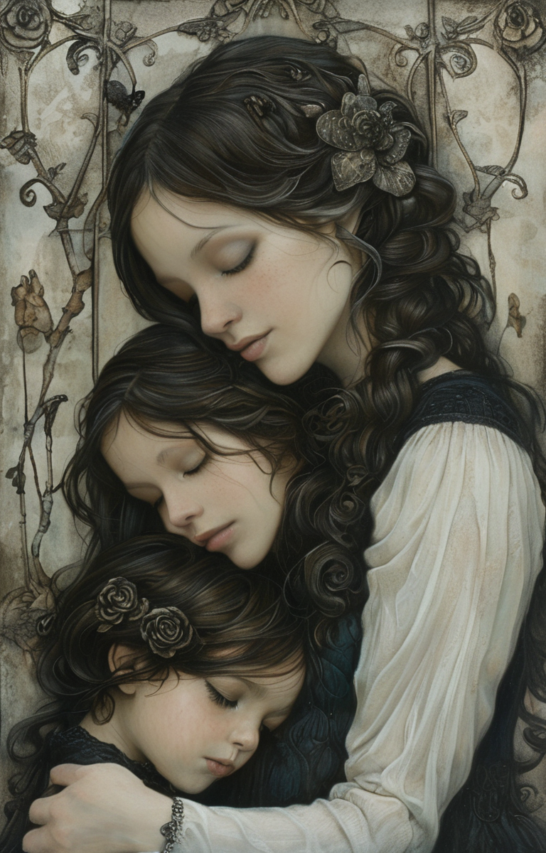 masterpiece,best quality,<lora:tbh220-sdxl:0.9>,illustration,style of Jessica Galbreth portrait of family