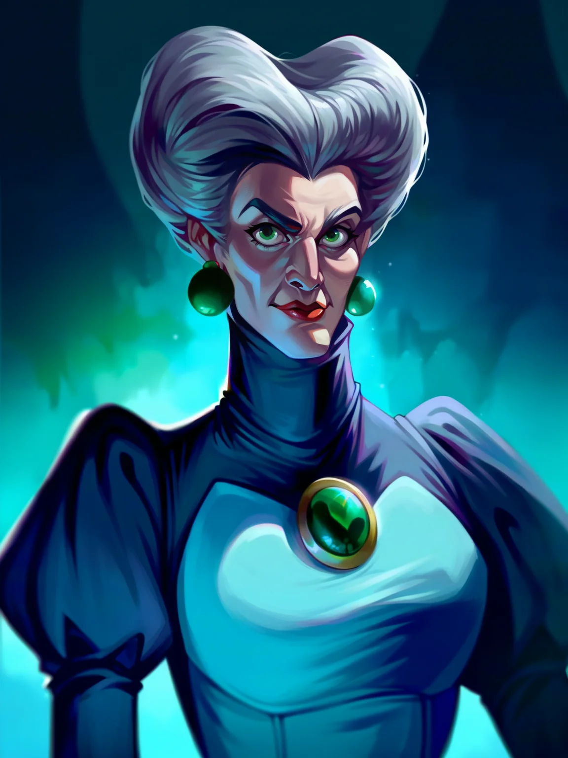 <lora:Lady Tremaine:0.4> l_tr, 1girl, green eyes, gray hair, high heart-shaped pompadour hair, hooked nose, creases on down eyes, red lips, orb-shaped earrings,gown with green gem, high collar, extended sleeves
<lora:Nameless_Rina_da1_SNR-4_20240228_txt_pony-v6:0.9> breasts, realistic, solo, score_9, score_8_up, score_7_up,