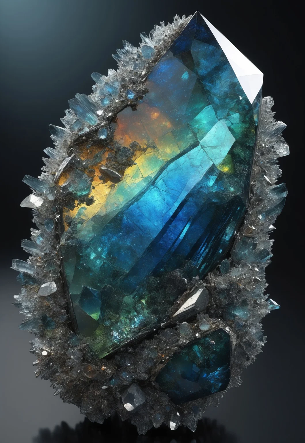 an extremely high quality octane render of a crystallised cybertronic cyberpunk massive polished gemstone made of opal labradorite moldavite petalite specimen,glittering,highly detailed,highly polished,reflective,specular,complimentary colors, photo,reflections,shimmering,sharp edges,crisp,deep water colors
(8k uhd:1,4)
<lora:add-detail-xl:1>
<lora:Dynamic Poses:1>