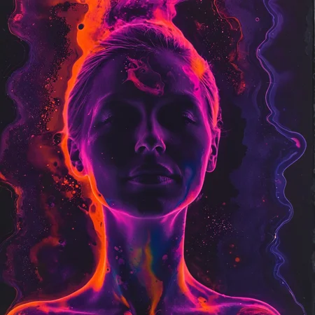 vibrant chemigram of a woman, dark background     <lora:chemigram-000015:1>