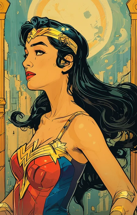 masterpiece,best quality,<lora:tbh177-sdxl:0.9>,illustration,Cliff Chiang,Wonder Woman